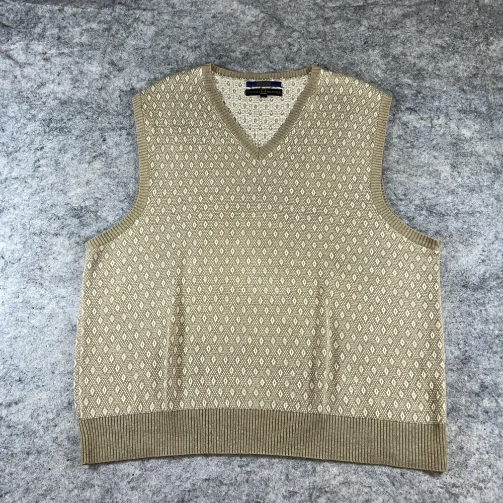 Vtg Tommy Hilfiger Mens Lrg Knit V Neck Argyle Diamond Sweater Vest Preppy Y2K
